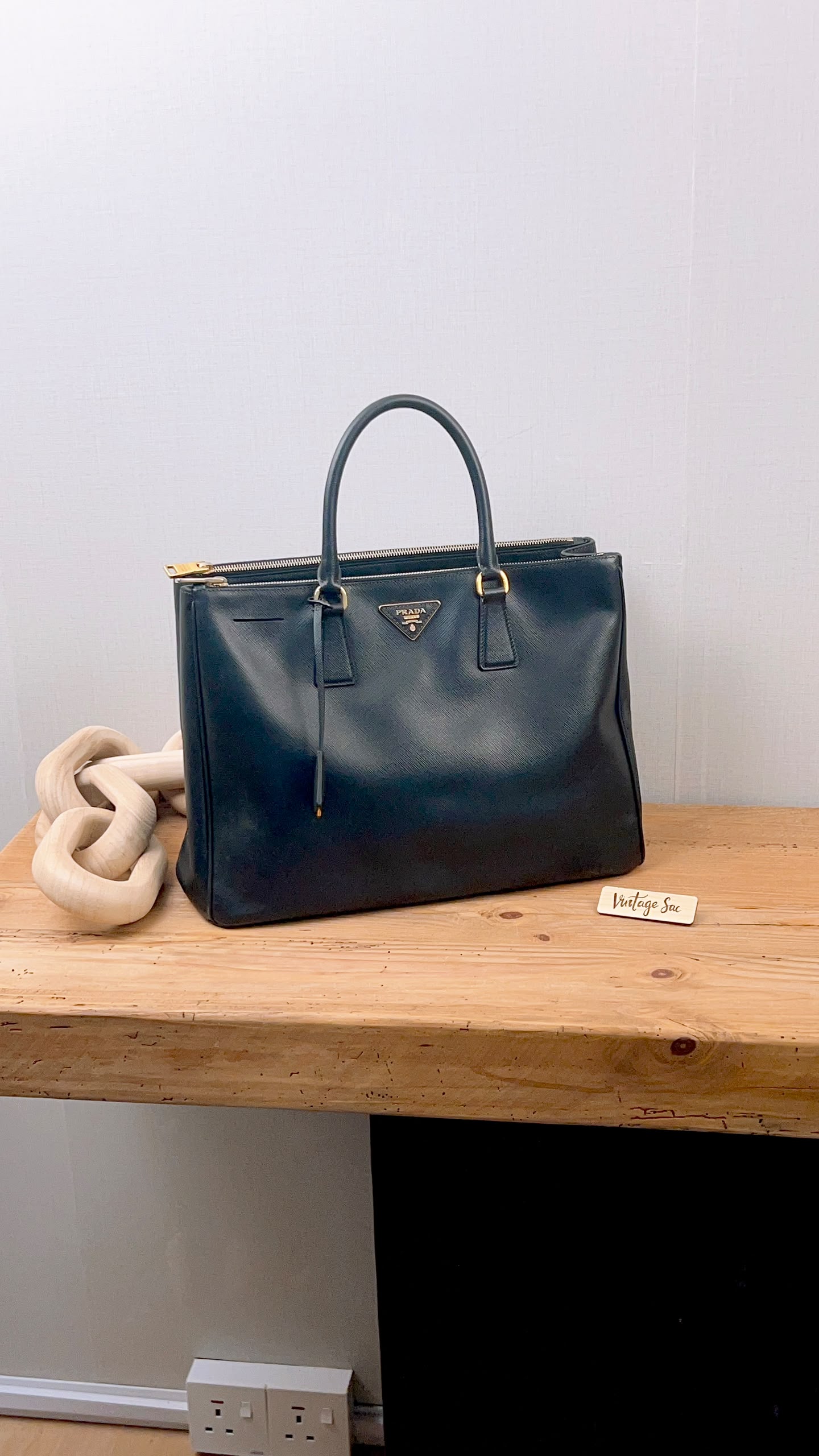 Prada Black Saffiano Lux Double Zip Large Tote (GHW)