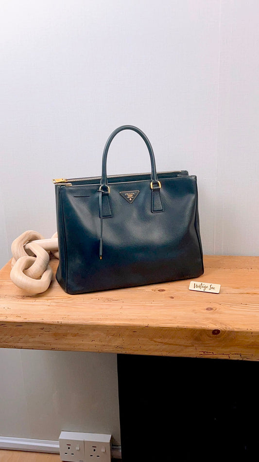 Prada Black Saffiano Lux Double Zip Large Tote (GHW)
