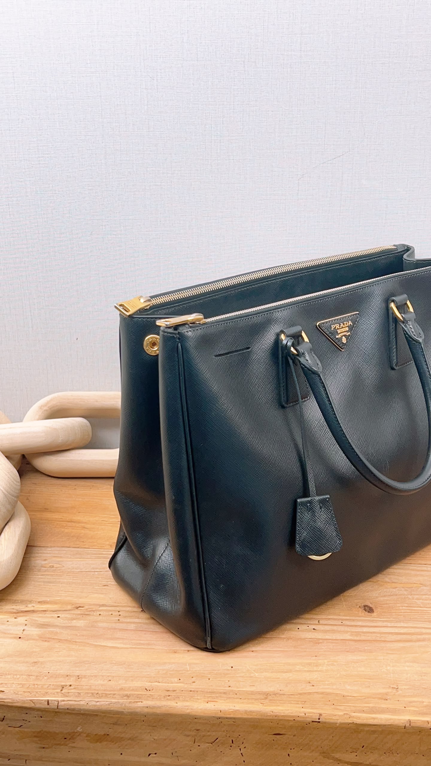 Prada Black Saffiano Lux Double Zip Large Tote (GHW)