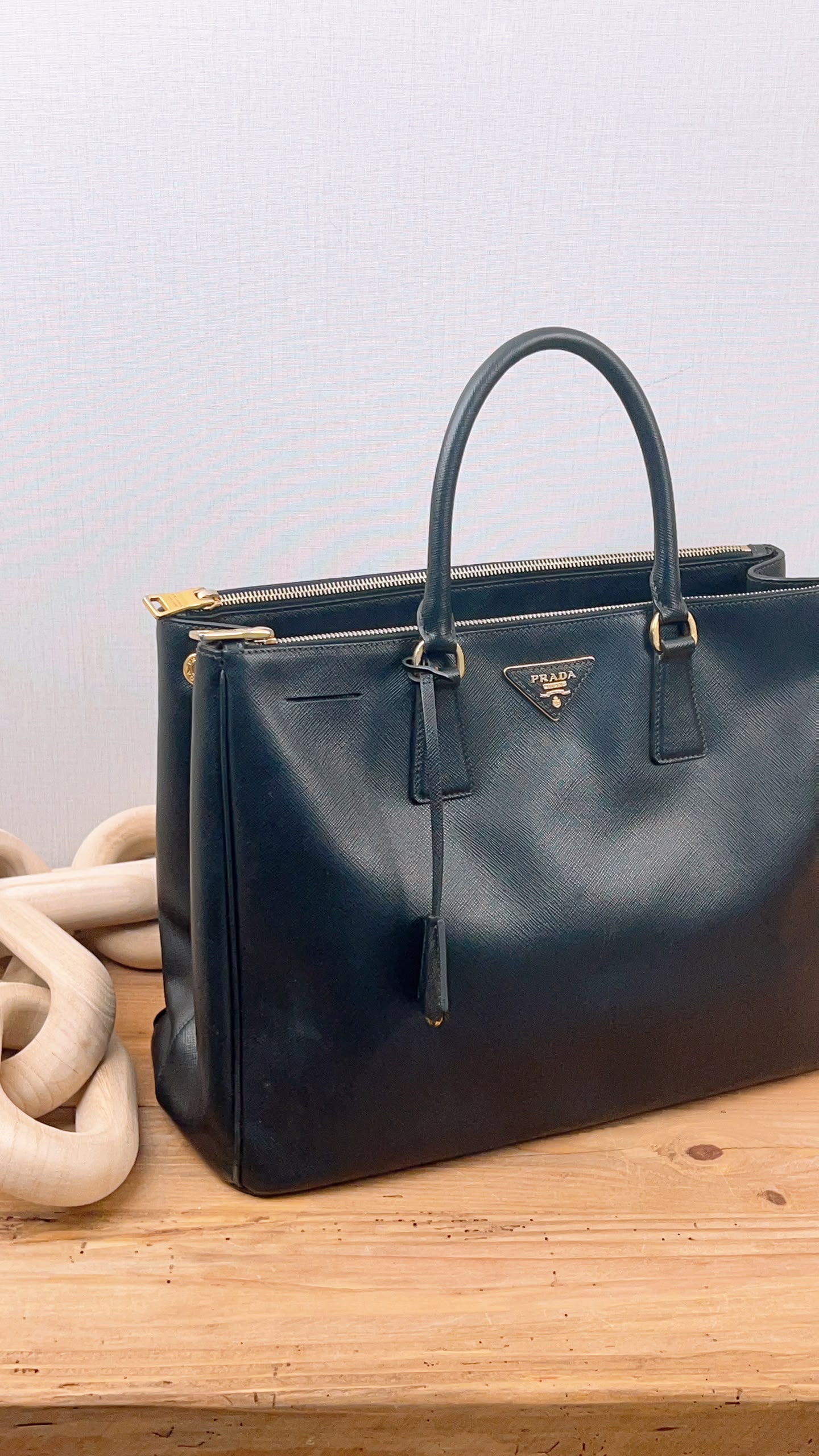 Prada Black Saffiano Lux Double Zip Large Tote (GHW)