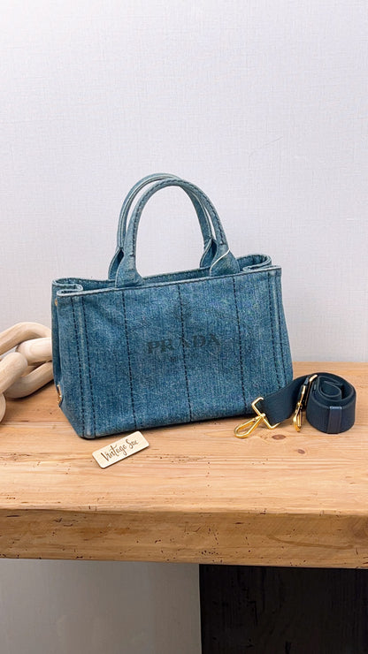 Prada Denim Small Canapa Tote