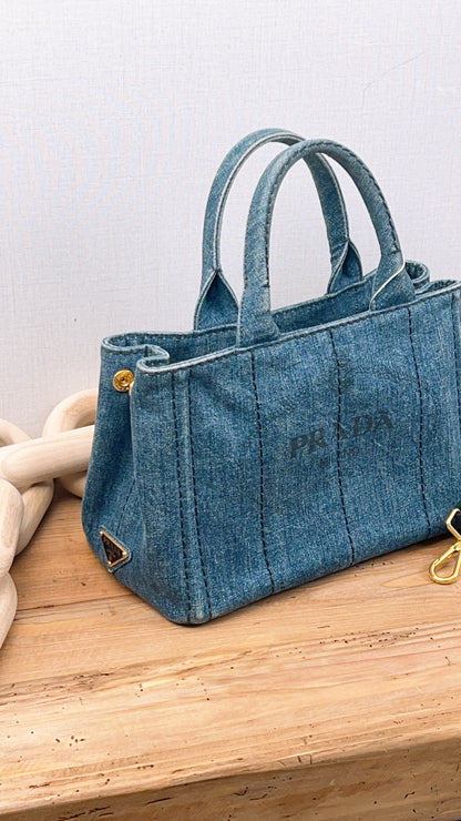 Prada Denim Small Canapa Tote