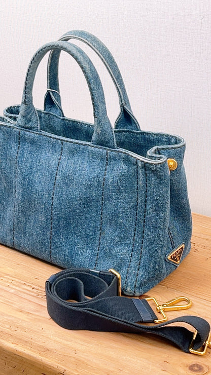 Prada Denim Small Canapa Tote