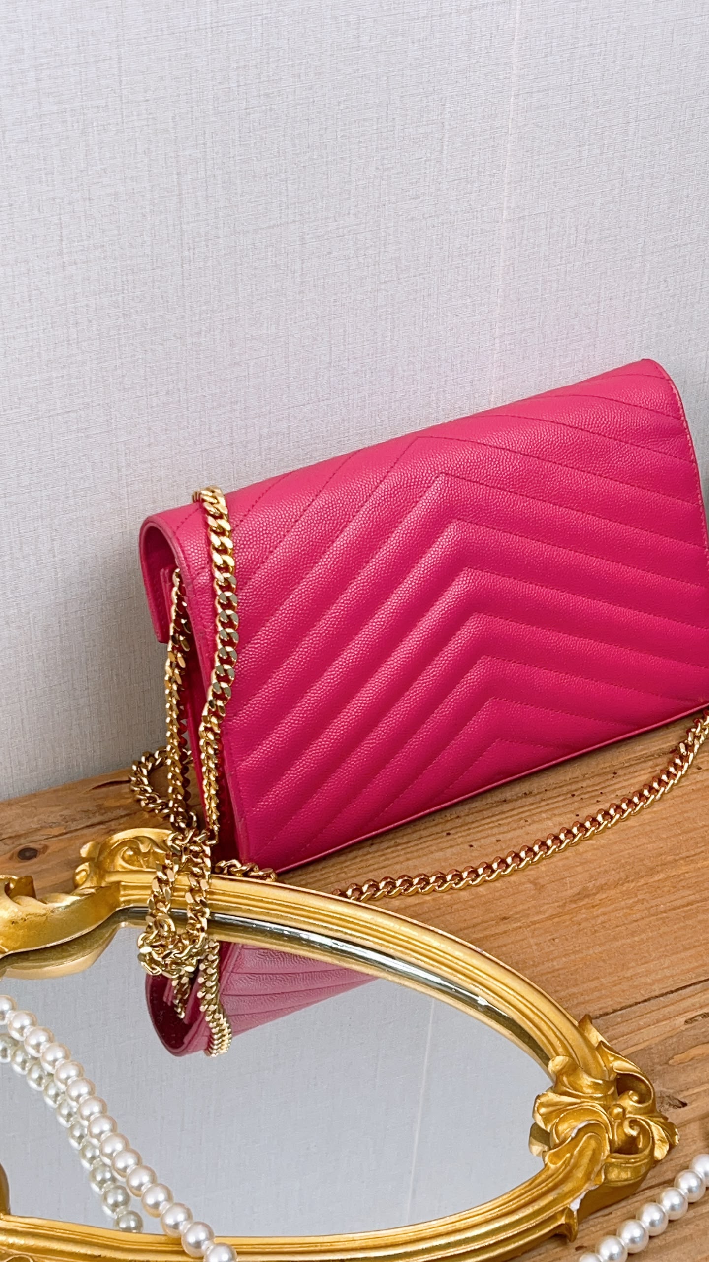 YSL Hot Pink Grain de Poudre Classic Cassandra WOC (GHW)