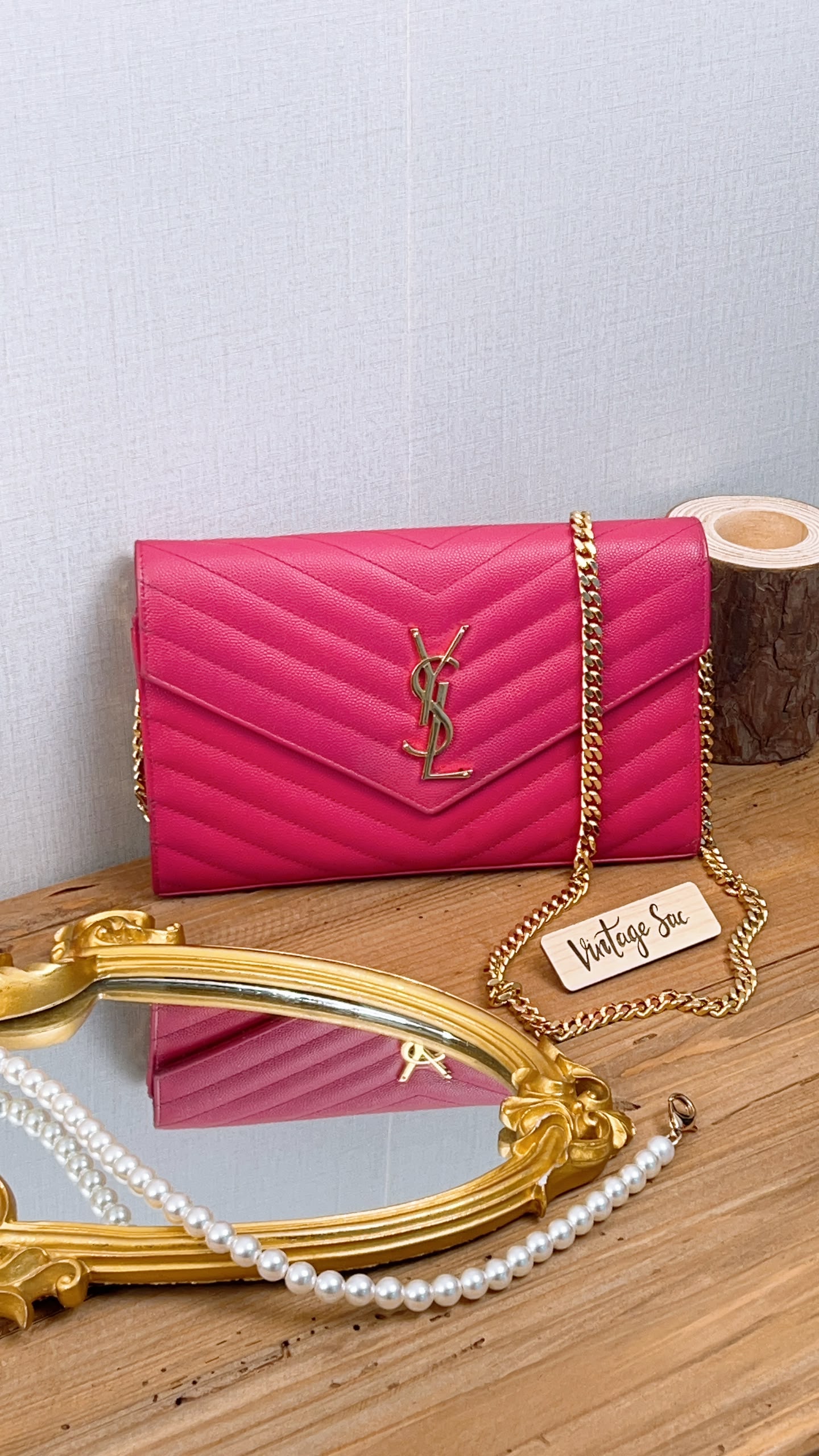 YSL Hot Pink Grain de Poudre Classic Cassandra WOC (GHW)