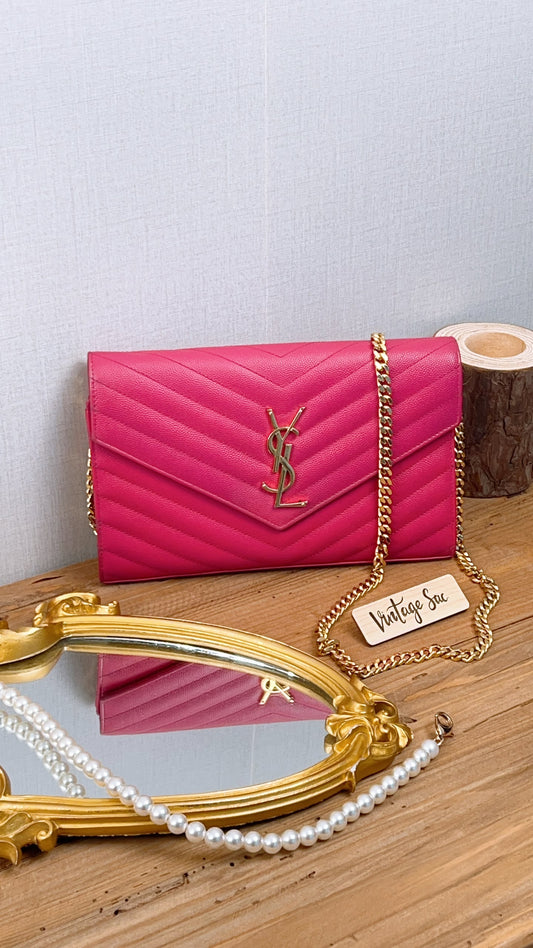 YSL Hot Pink Grain de Poudre Classic Cassandra WOC (GHW)