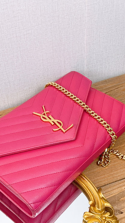 YSL Hot Pink Grain de Poudre Classic Cassandra WOC (GHW)