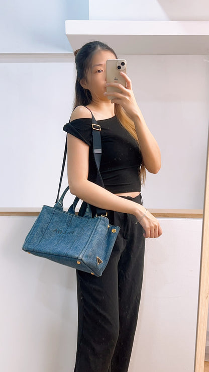 Prada Denim Small Canapa Tote