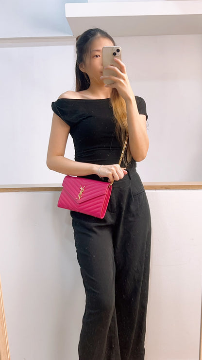 YSL Hot Pink Grain de Poudre Classic Cassandra WOC (GHW)