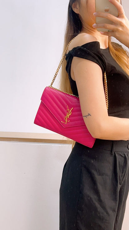 YSL Hot Pink Grain de Poudre Classic Cassandra WOC (GHW)