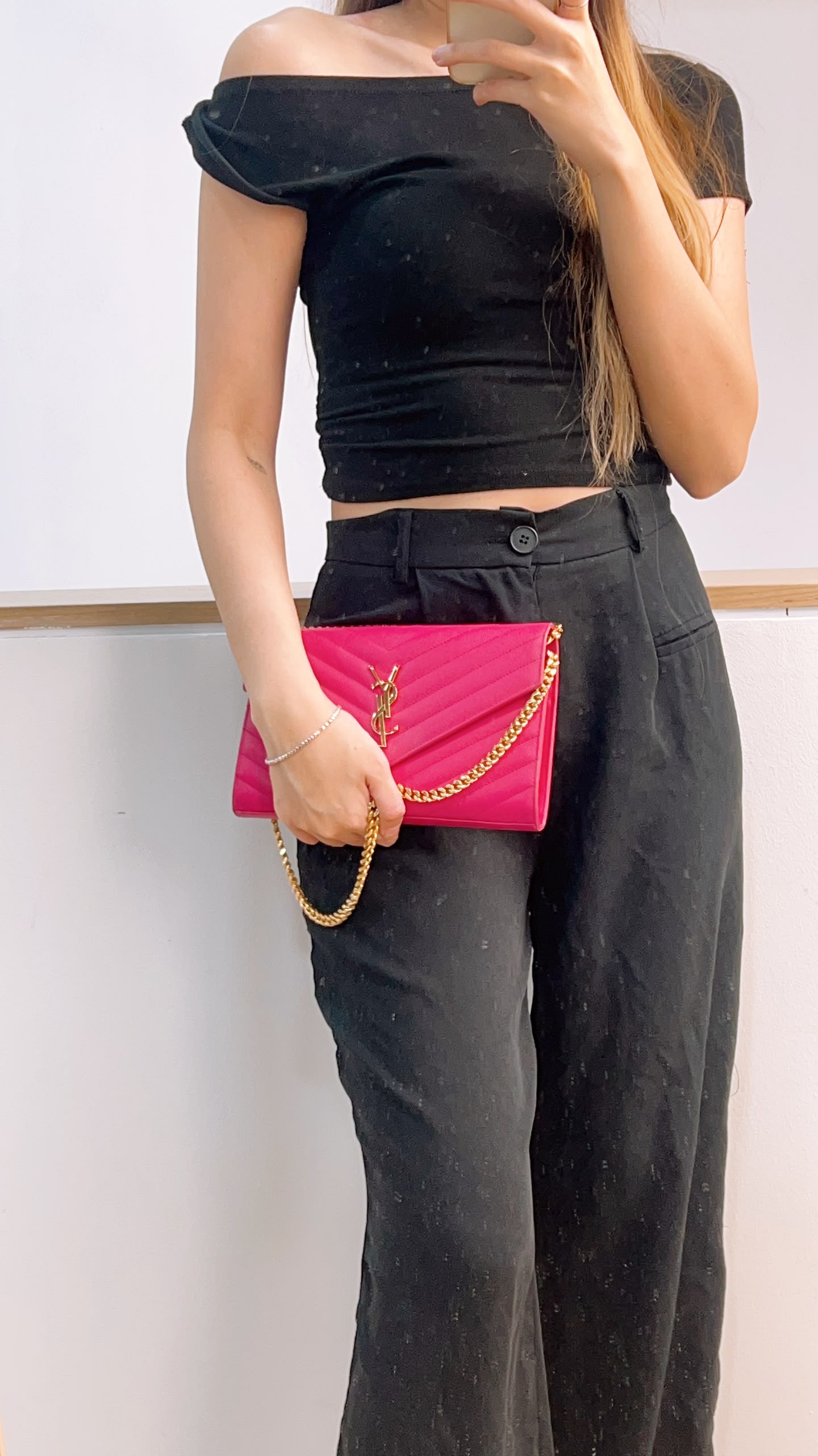 YSL Hot Pink Grain de Poudre Classic Cassandra WOC (GHW)