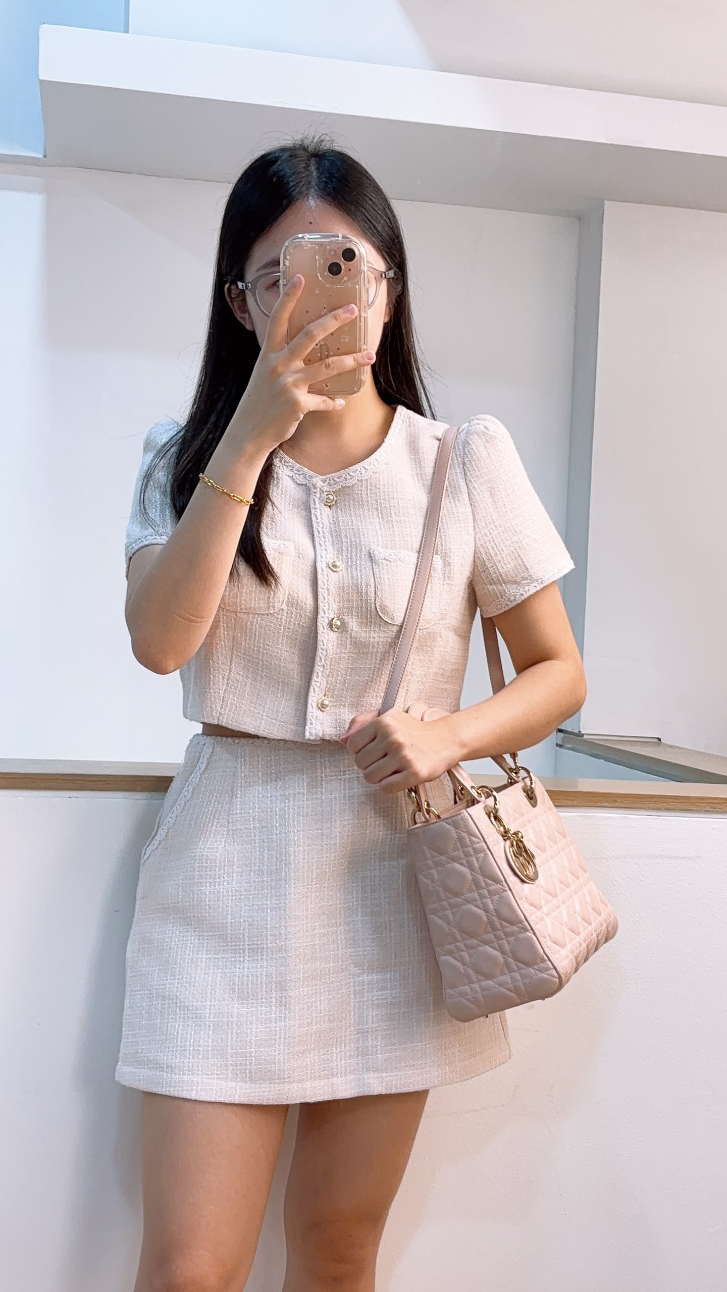 Dior Light Pink Lambskin Medium Lady D (LGHW)