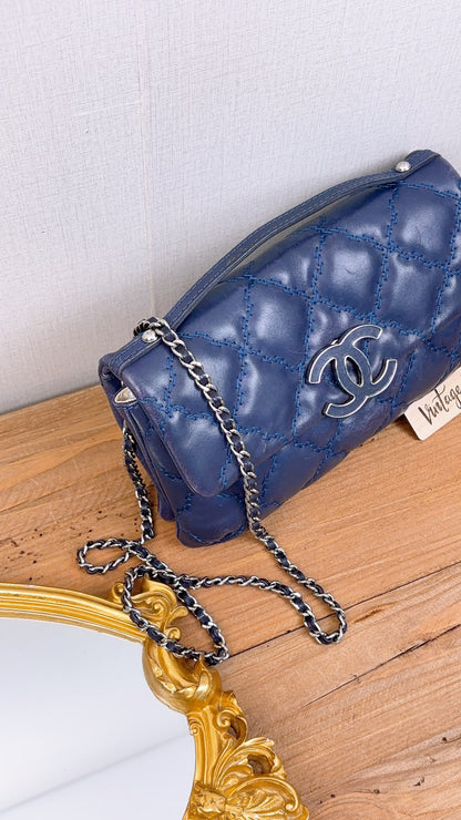 Chanel Blue Calfskin Hampston Flap Bag (SHW)