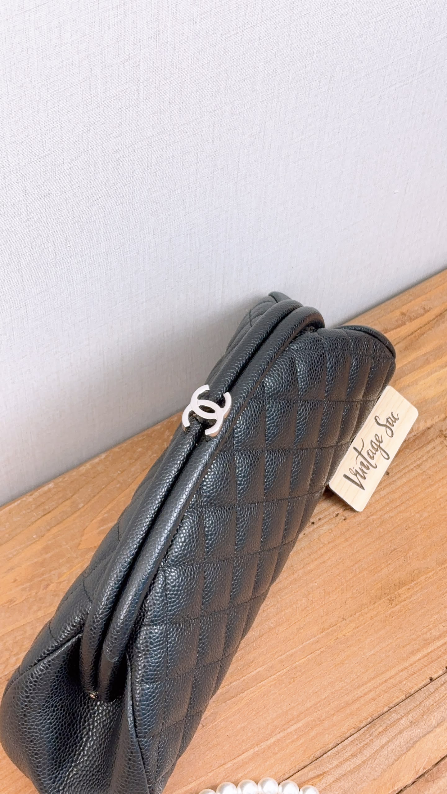 Chanel Black Caviar Timeless Clutch Bag (SHW)