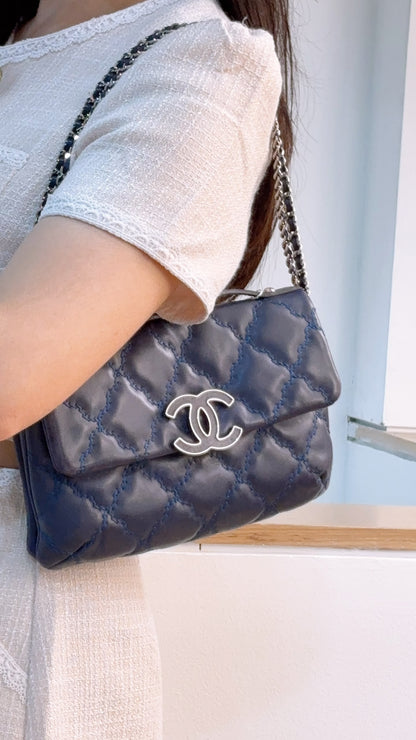 Chanel Blue Calfskin Hampston Flap Bag (SHW)