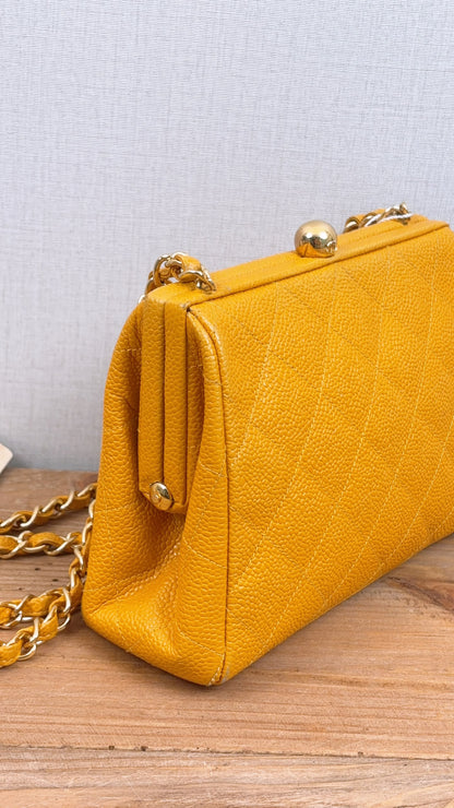 Chanel Orange Caviar Vintage Kisslock Clutch on Chain (GHW)