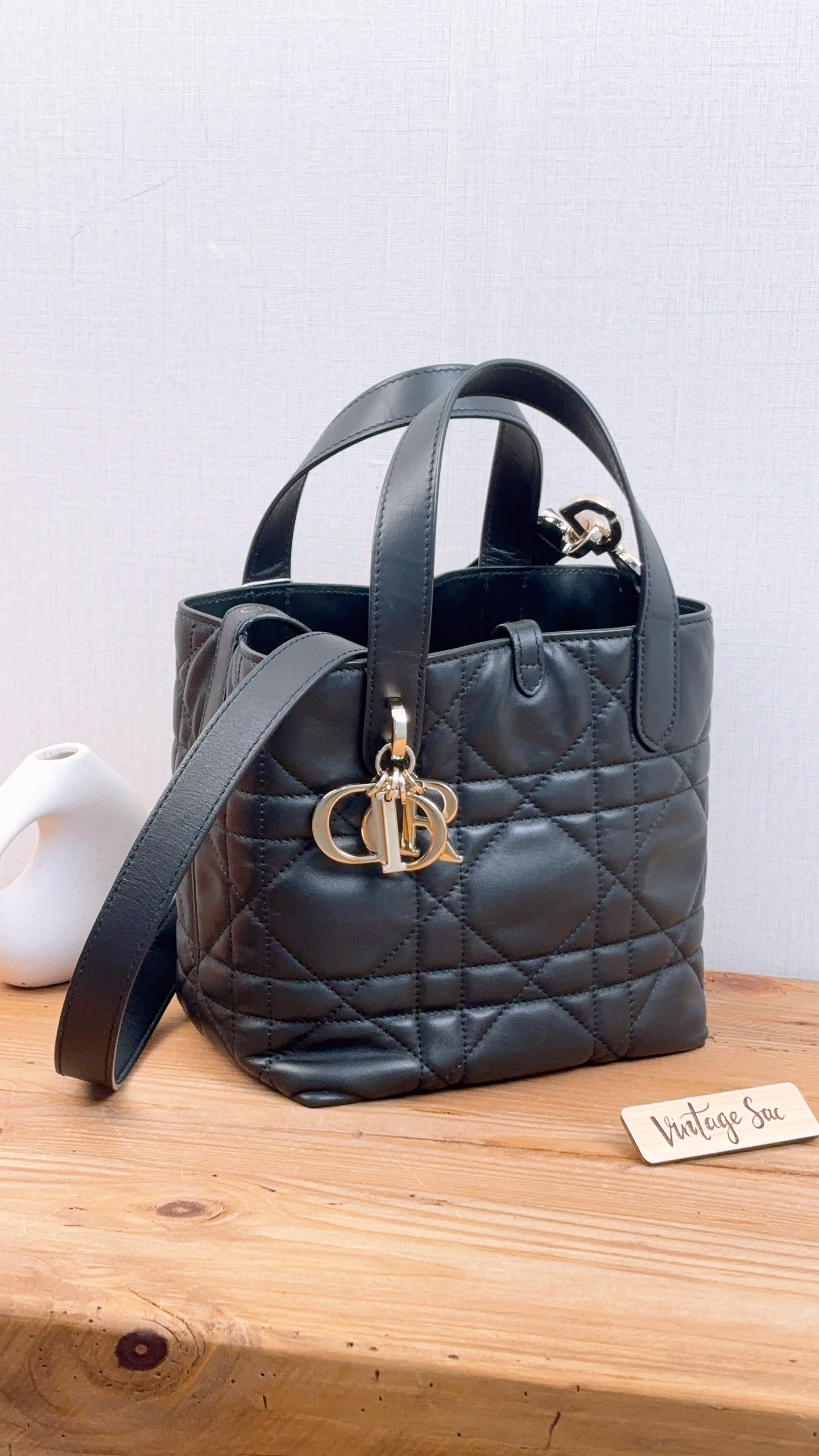 Dior Black Calfskin Small Toujours Vertical Tote Bag (LGHW)