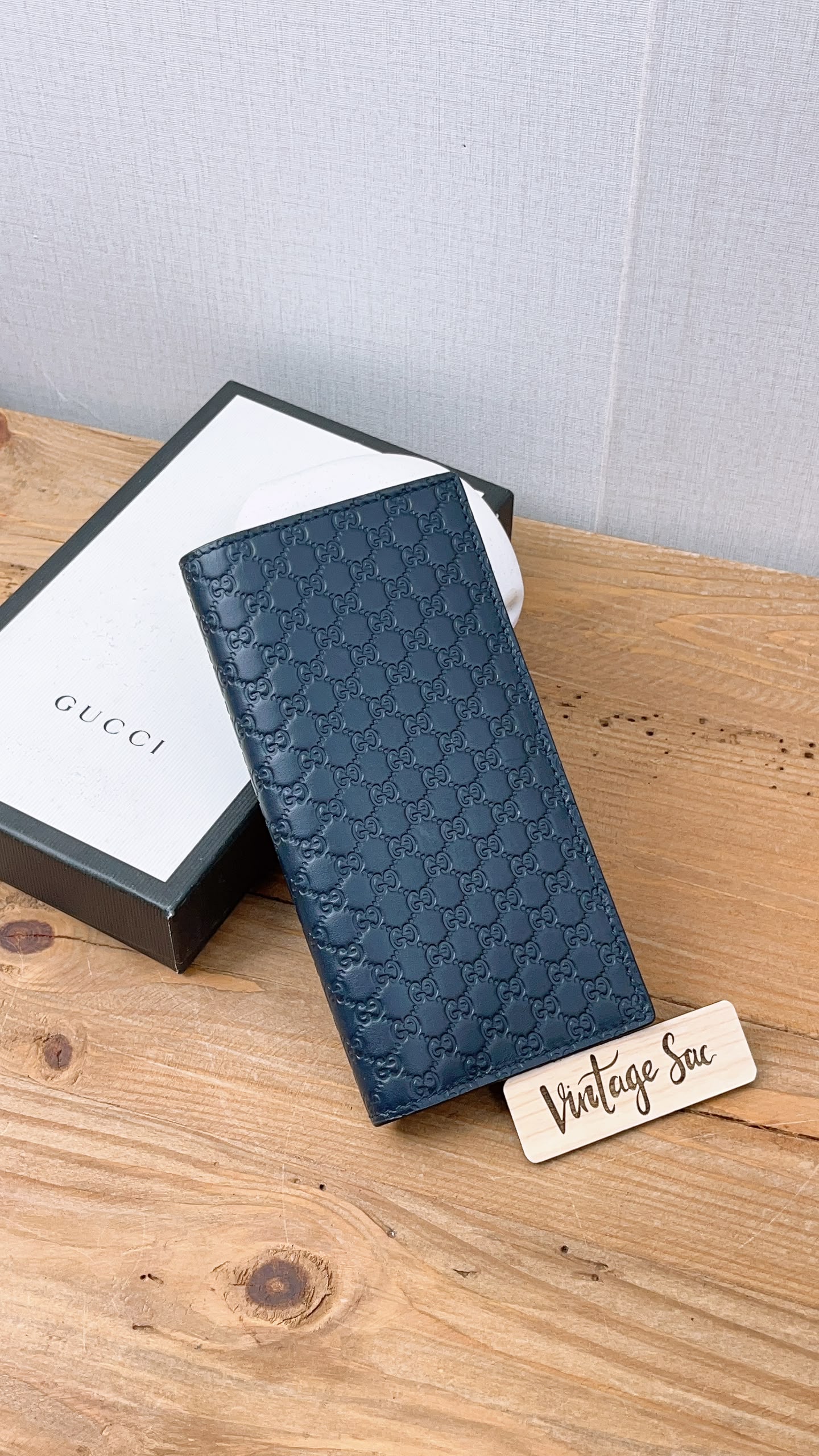 Gucci Navy Microguccisima Bifold Long Wallet