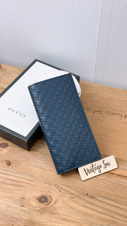 Gucci Navy Microguccisima Bifold Long Wallet
