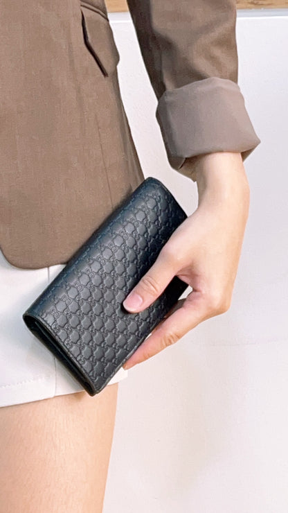 Gucci Navy Microguccisima Bifold Long Wallet