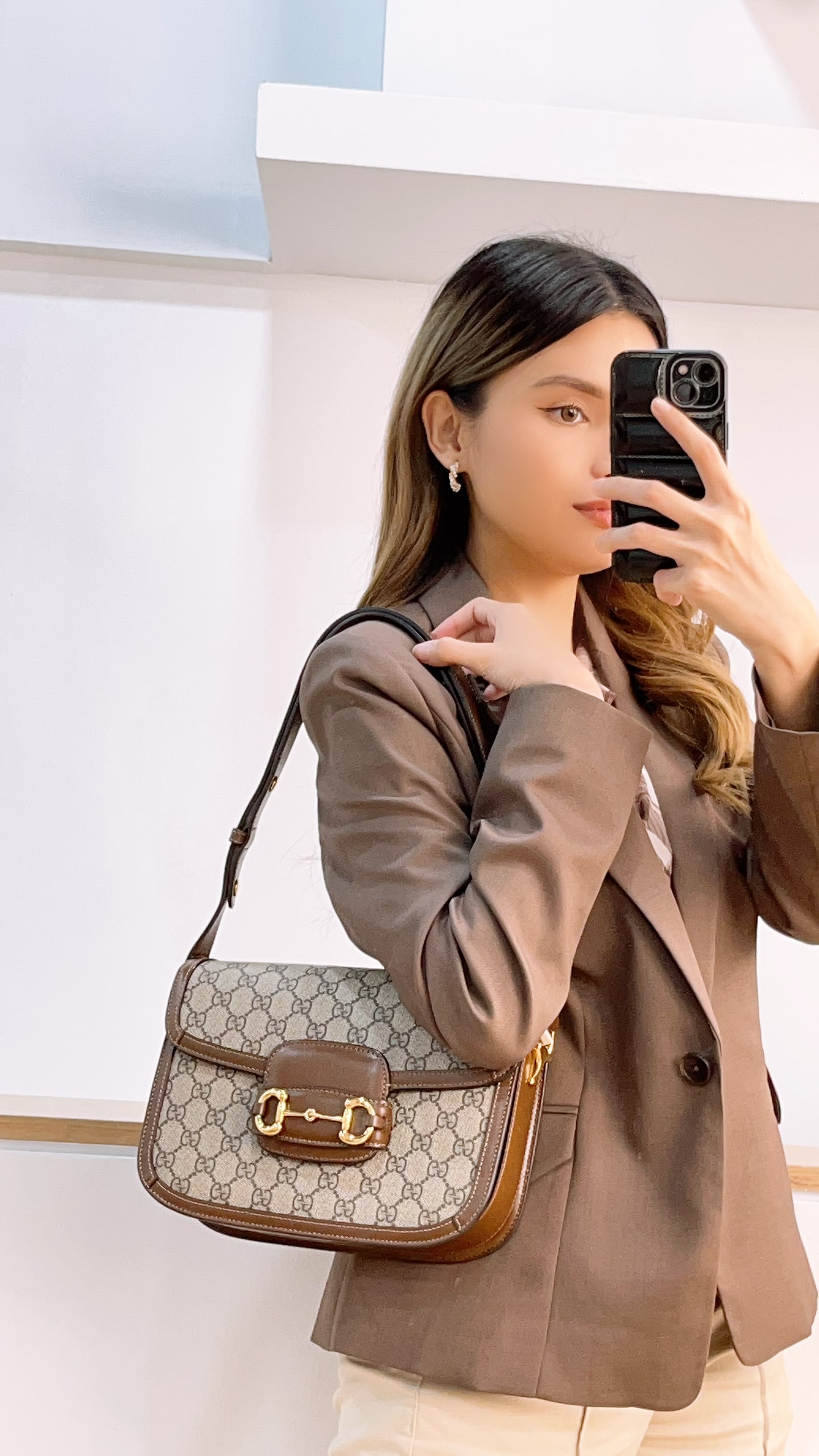 Gucci Brown Horsebit 1955 Medium Shoulder Bag