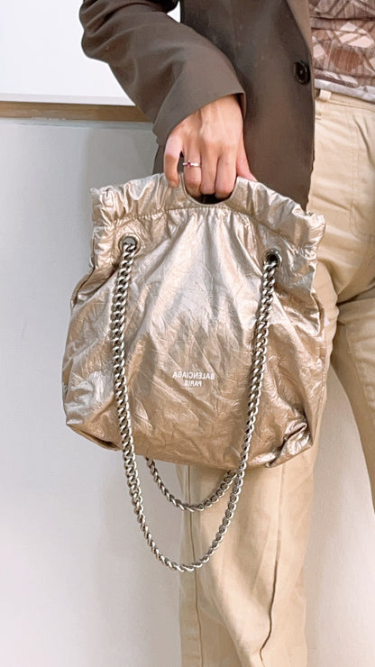 Balenciaga Metallic Light Gold Calfskin Small Trash Tote (SHW)