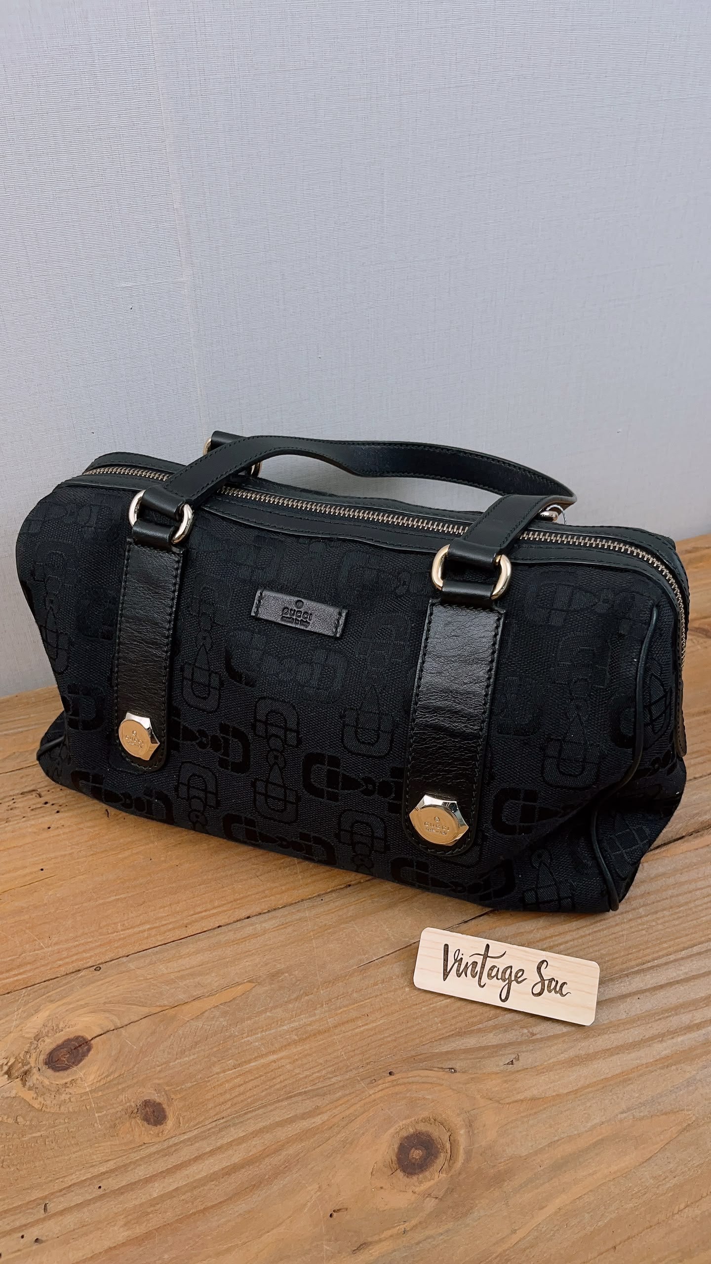 Gucci Black Canvas Channy Horsebit Boston