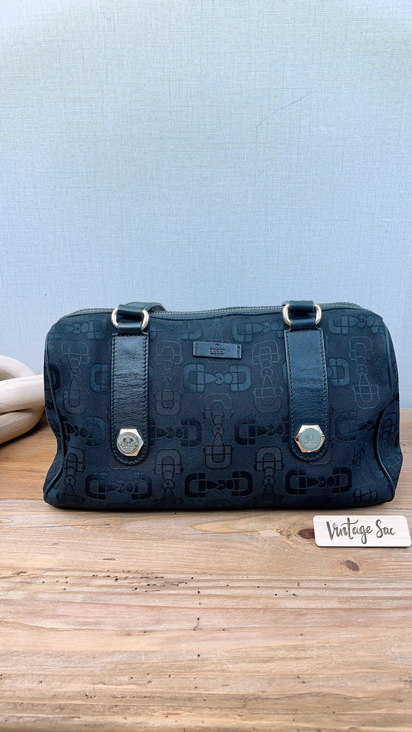 Gucci Black Canvas Channy Horsebit Boston