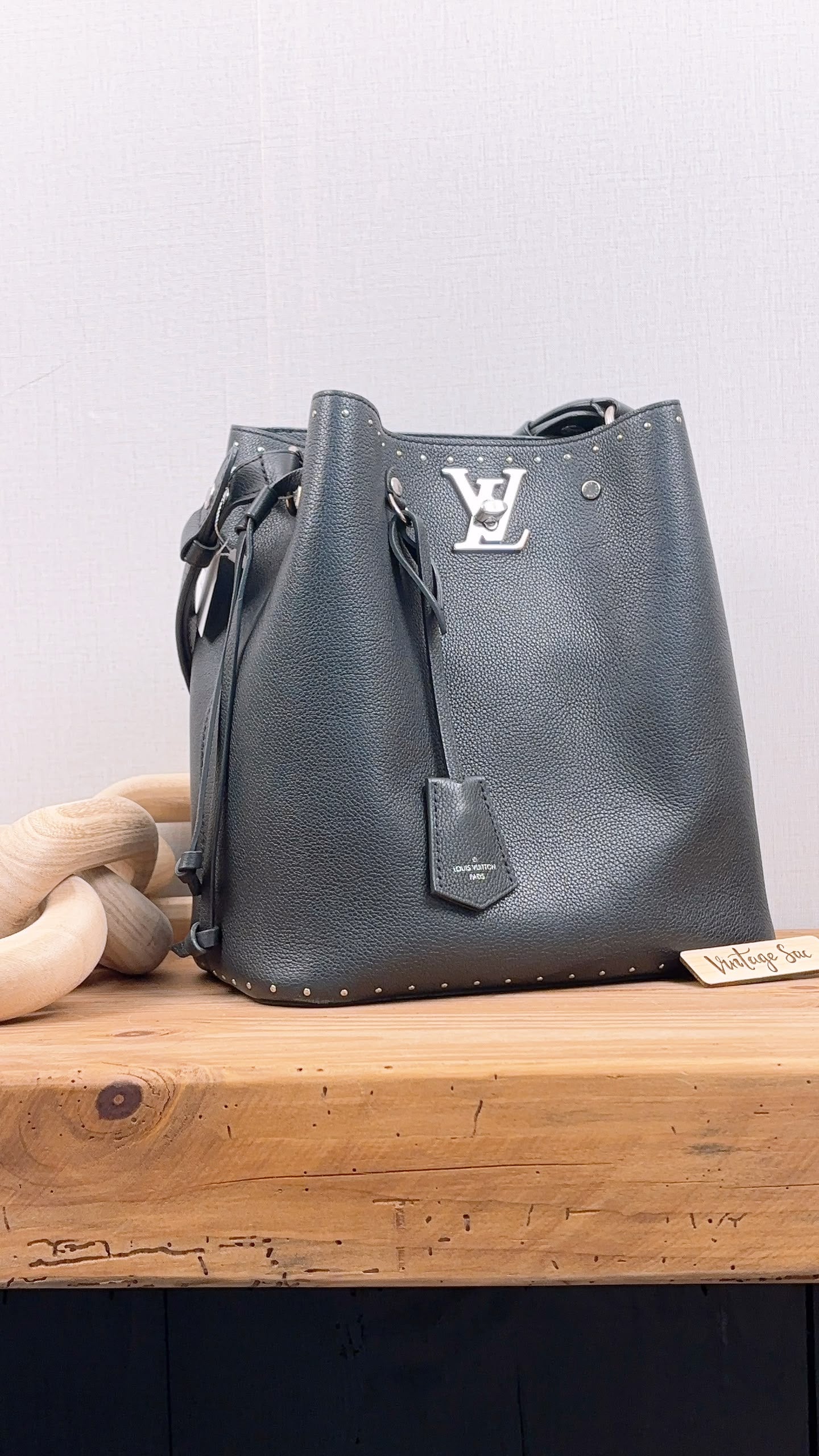 Black Calfskin Lockme Bucket Bag (SHW)