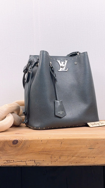Black Calfskin Lockme Bucket Bag (SHW)