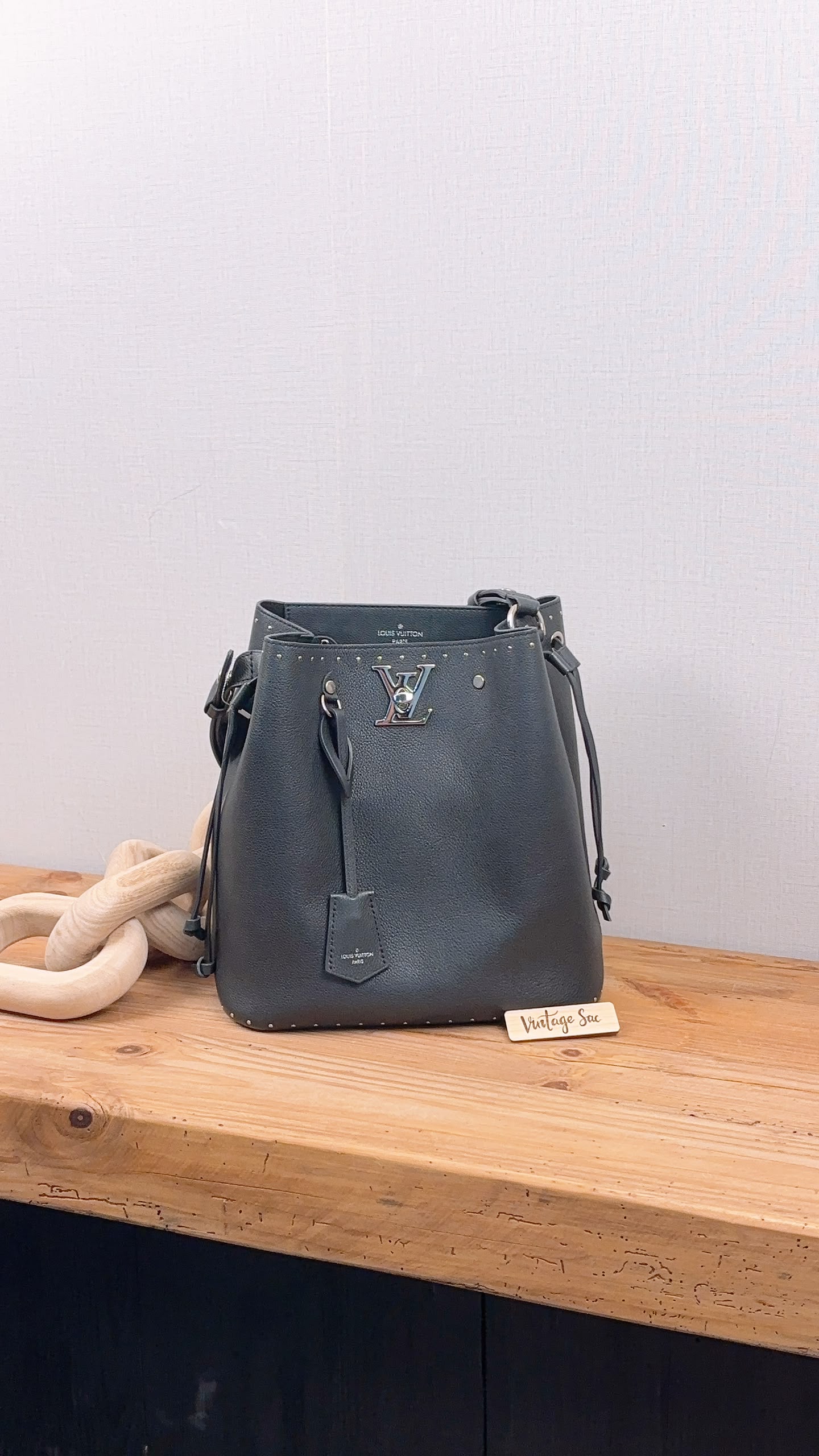 Black Calfskin Lockme Bucket Bag (SHW)