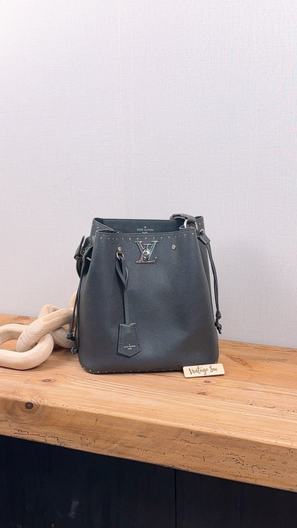 Black Calfskin Lockme Bucket Bag (SHW)