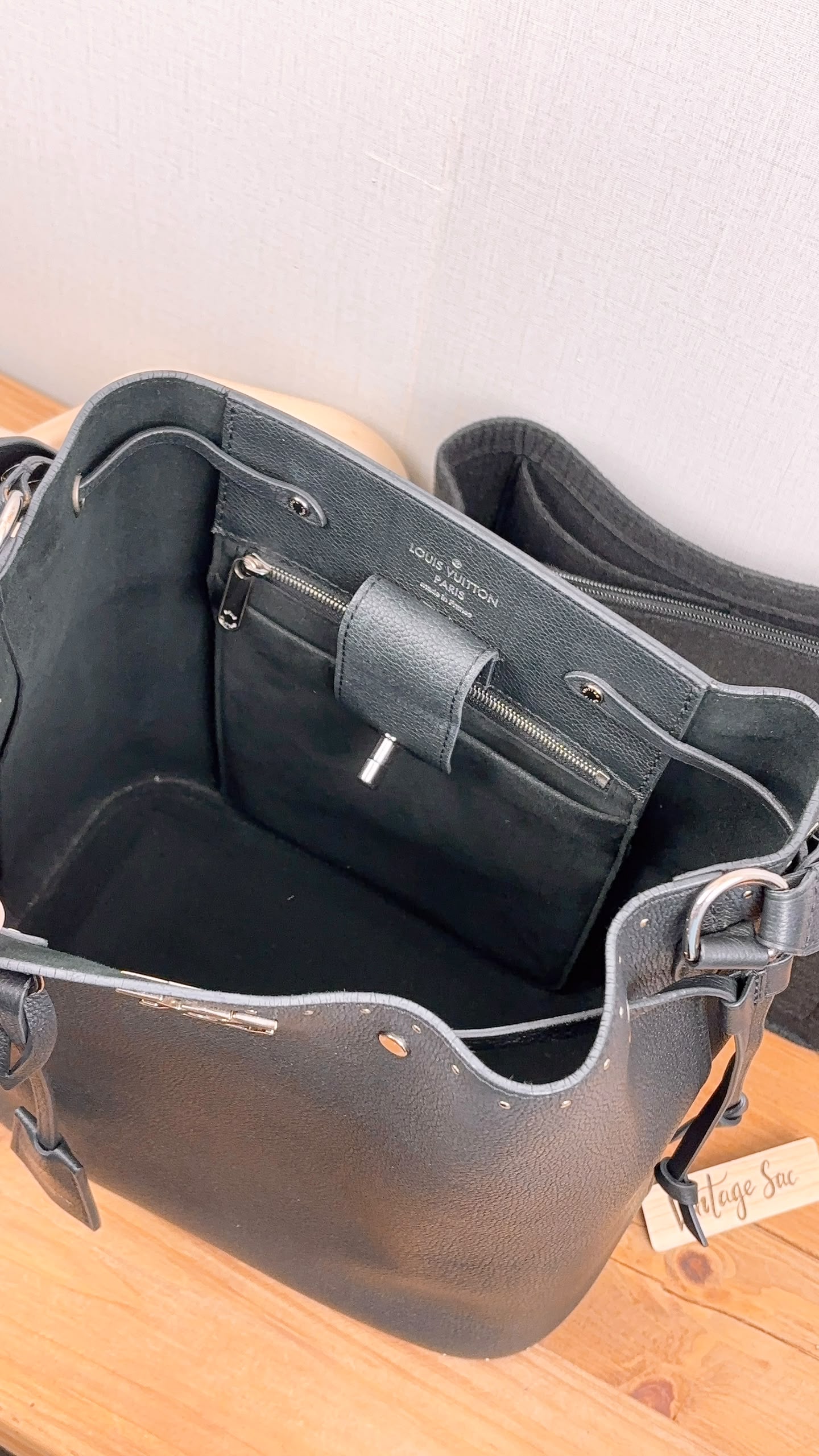 Black Calfskin Lockme Bucket Bag (SHW)