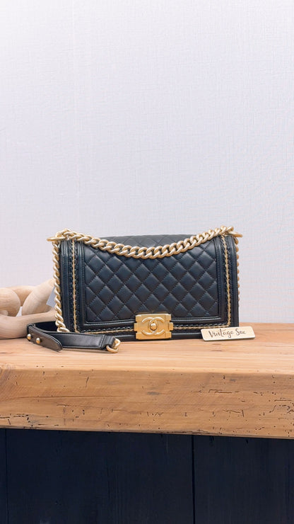 Chanel Black Lambskin Medium Boy Enchained (GHW)