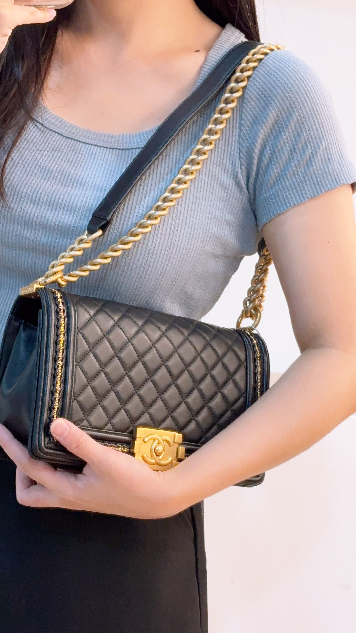 Chanel Black Lambskin Medium Boy Enchained (GHW)