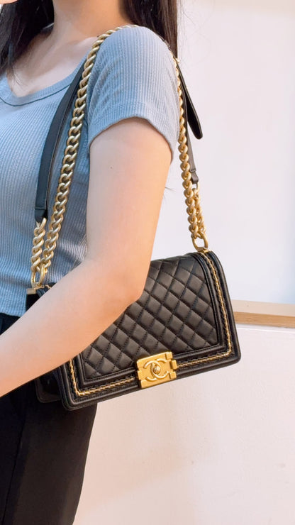 Chanel Black Lambskin Medium Boy Enchained (GHW)