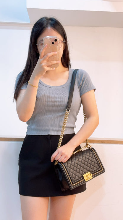 Chanel Black Lambskin Medium Boy Enchained (GHW)