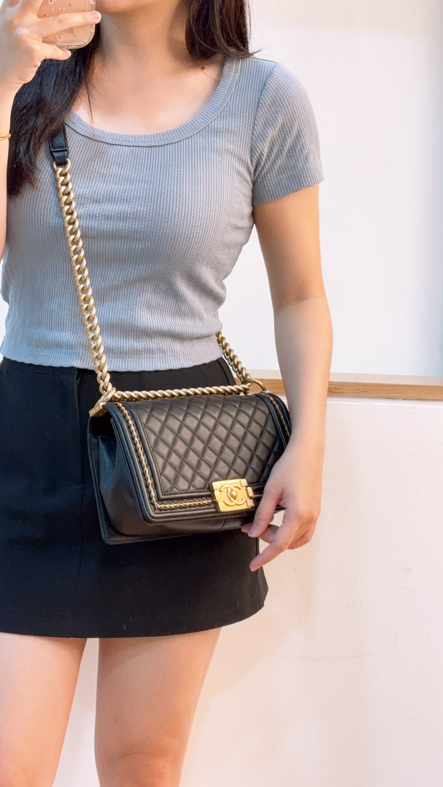 Chanel Black Lambskin Medium Boy Enchained (GHW)