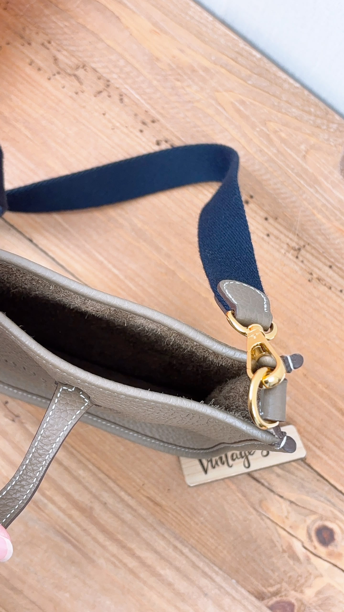 Hermes Etoupe x Bleu Indigo Mini Evelyne (GHW)