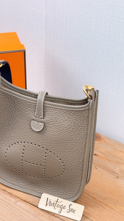 Hermes Etoupe x Bleu Indigo Mini Evelyne (GHW)