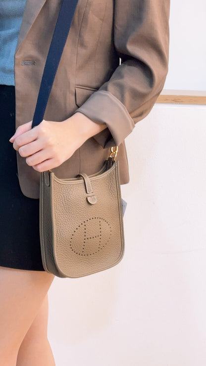 Hermes Etoupe x Bleu Indigo Mini Evelyne (GHW)