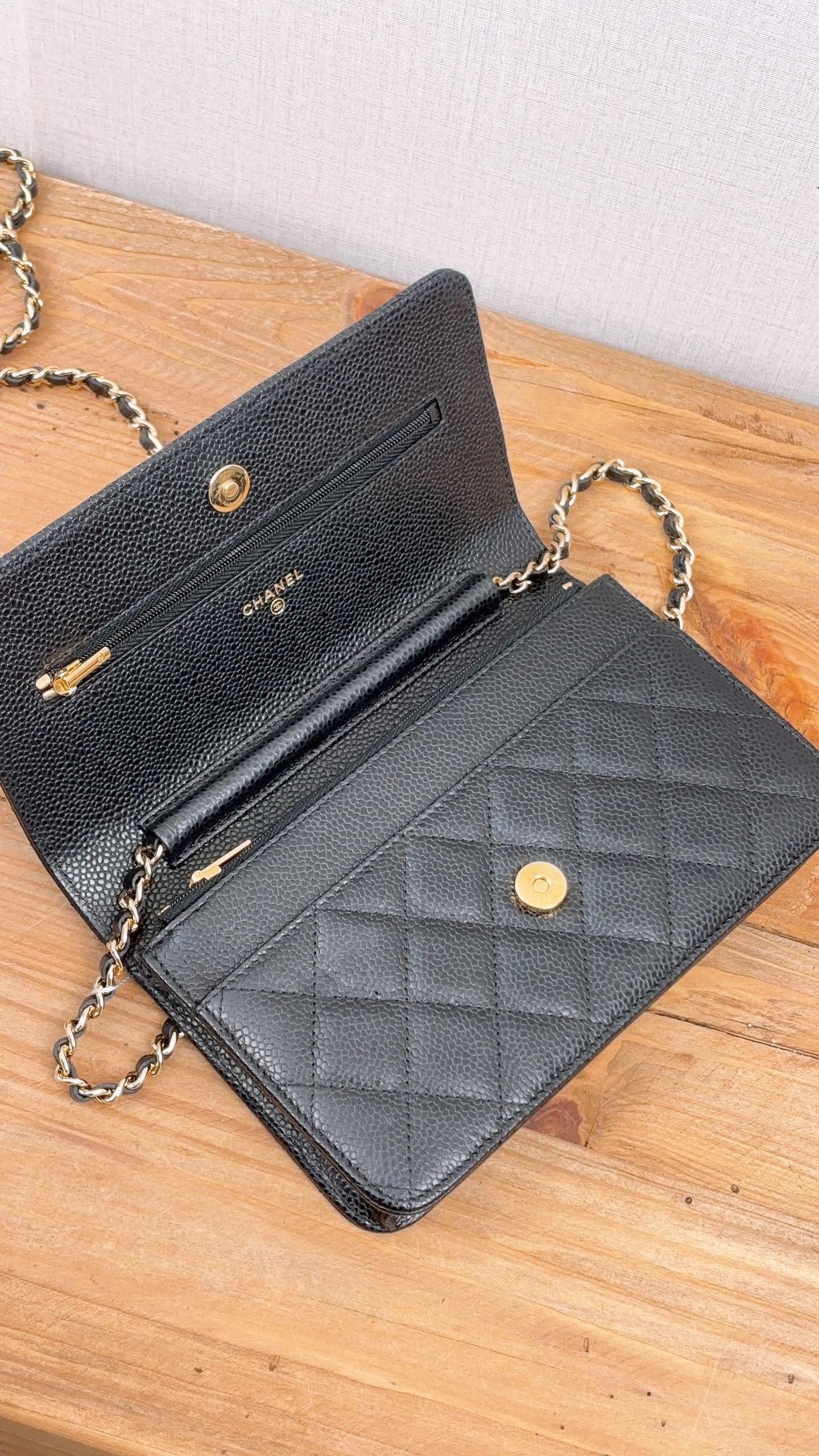 Chanel Black Caviar Classic WOC (GHW)