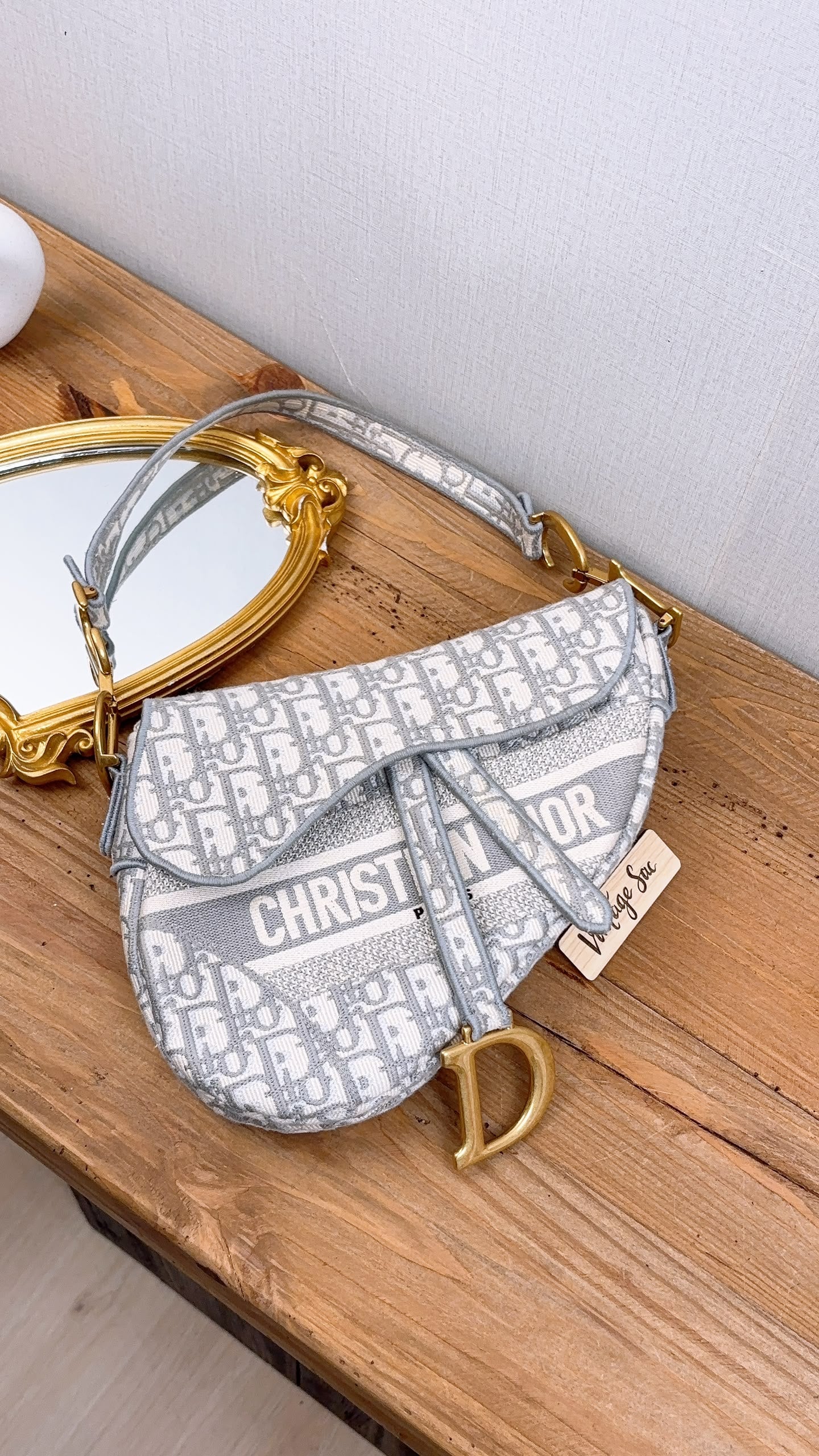 Dior Grey Oblique Medium Saddle (GHW)