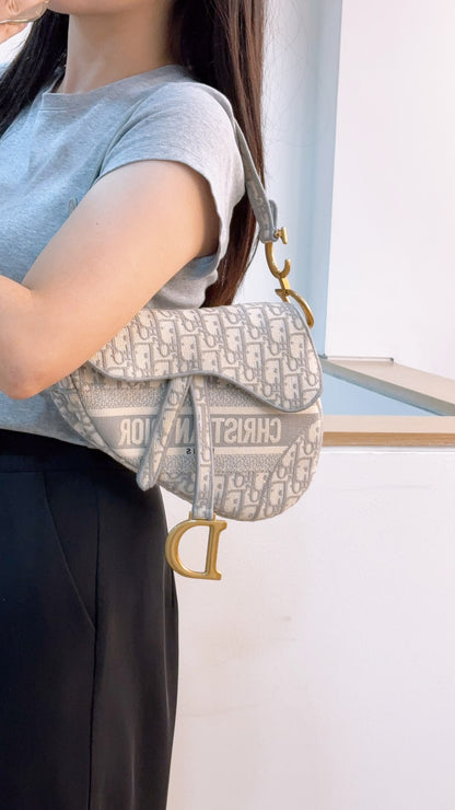 Dior Grey Oblique Medium Saddle (GHW)