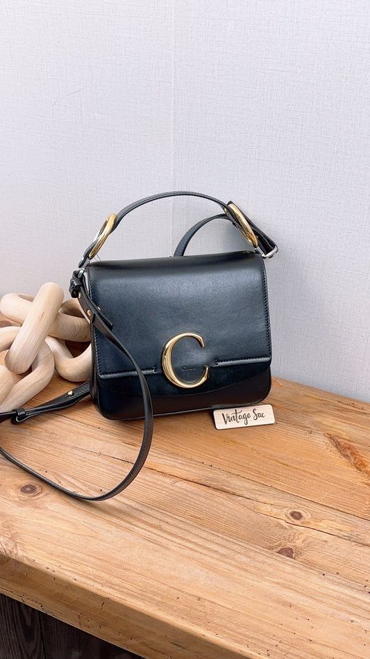 Chloe Black Calfskin Small C Crossbody Bag (GHW)