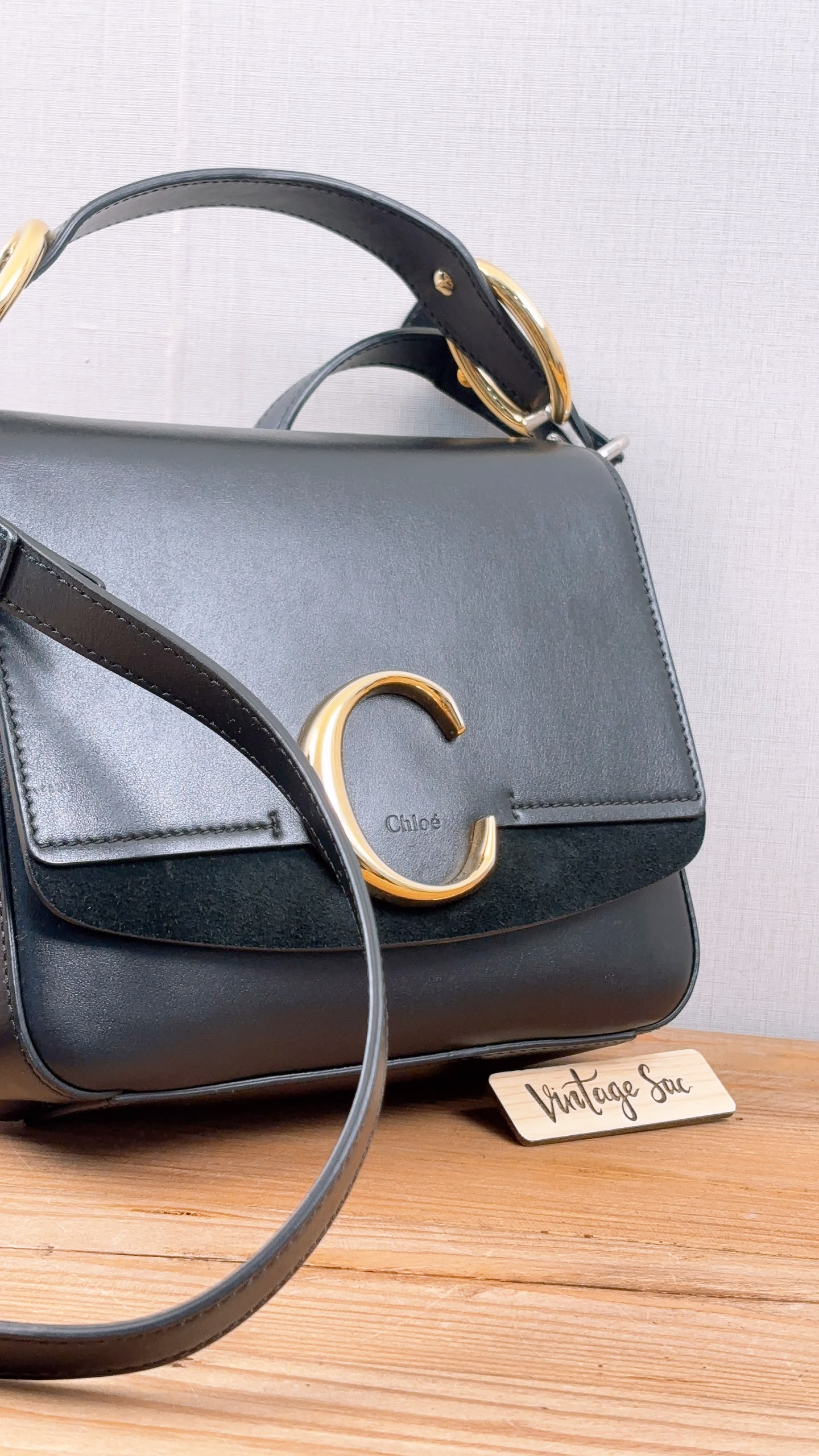 Chloe Black Calfskin Small C Crossbody Bag (GHW)