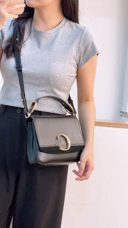 Chloe Black Calfskin Small C Crossbody Bag (GHW)