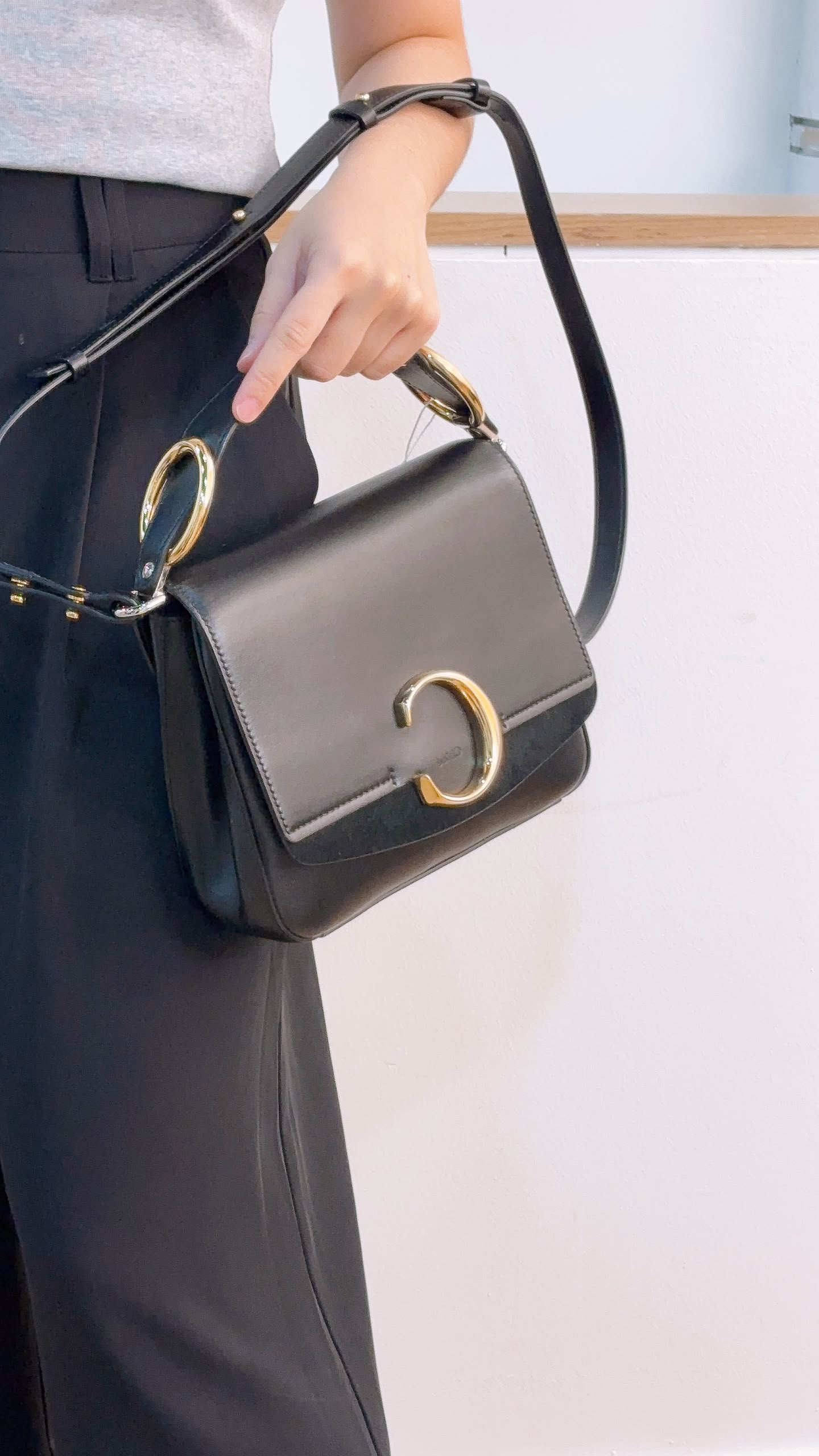 Chloe Black Calfskin Small C Crossbody Bag (GHW)