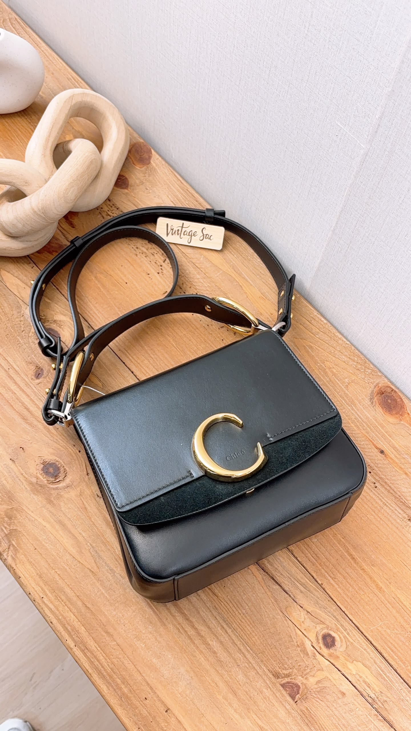 Chloe Black Calfskin Small C Crossbody Bag (GHW)