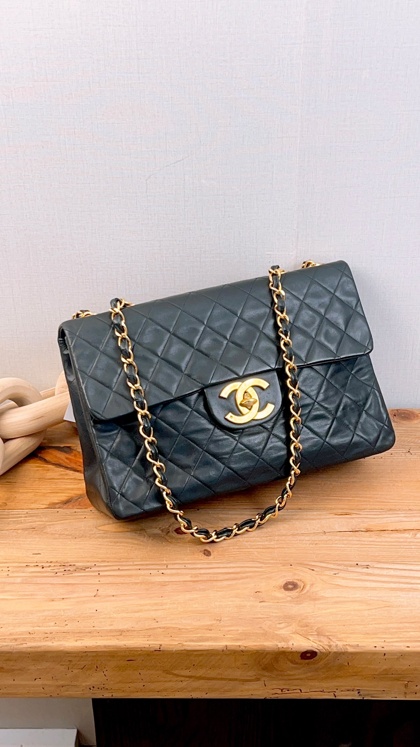 Chanel Black Lambskin Vintage Maxi CC Flap (GHW)